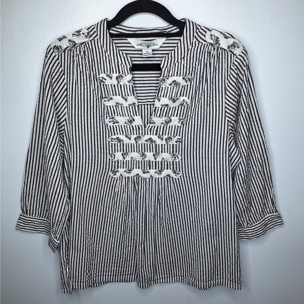 Vintage April Cornell Top Butterfly M Pintuck Prairie Peasant Striped Cotton